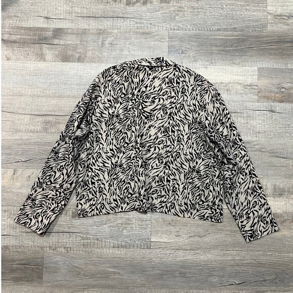 Coldwater Creek Linen Blend Jacket 2X Zebra Animal Print Neutral Boho Minimalist - Picture 2 of 6